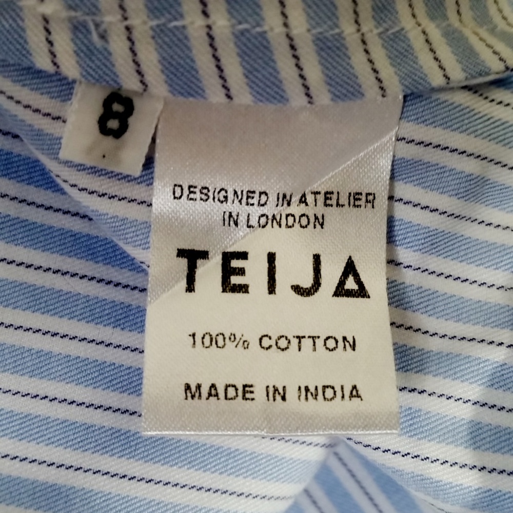 Teija Women's Blue Smocked Striped Cotton Blouse - Picture 6 of 8